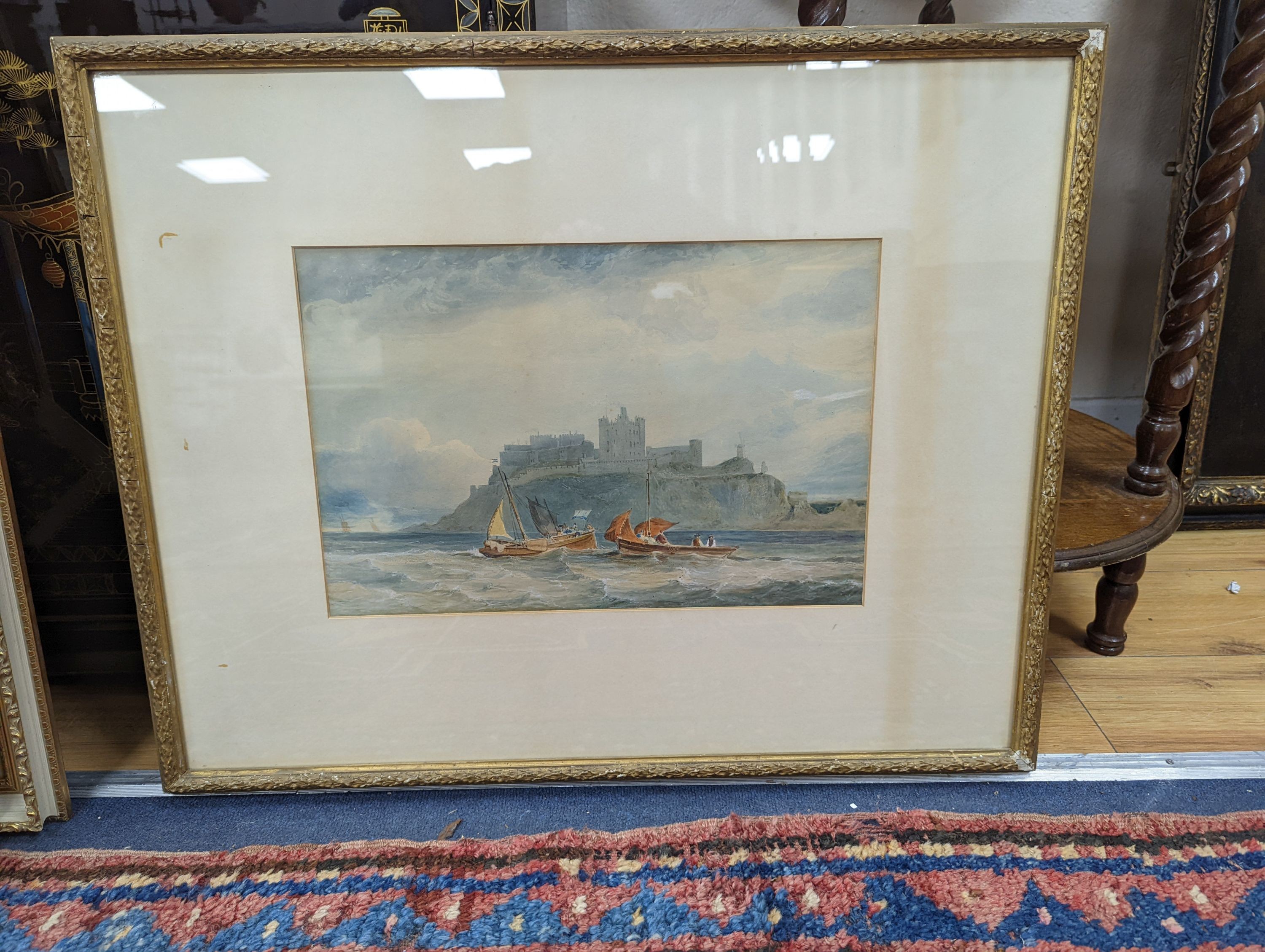 F. Grafton (19th C.), watercolour, Bamburgh Castle from the sea, 29 x 42.5cm